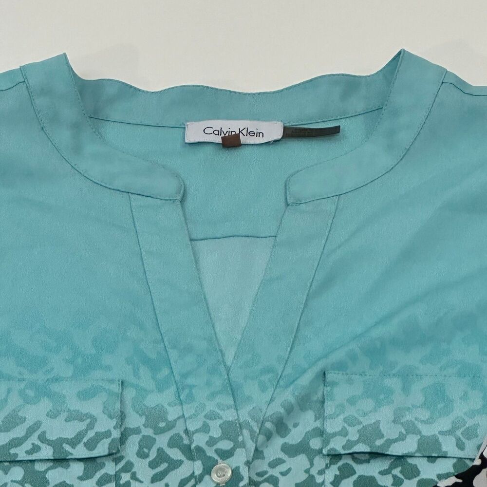 Calvin Klein Women's Long Sleeve Blouse Aqua Black Size 3XL